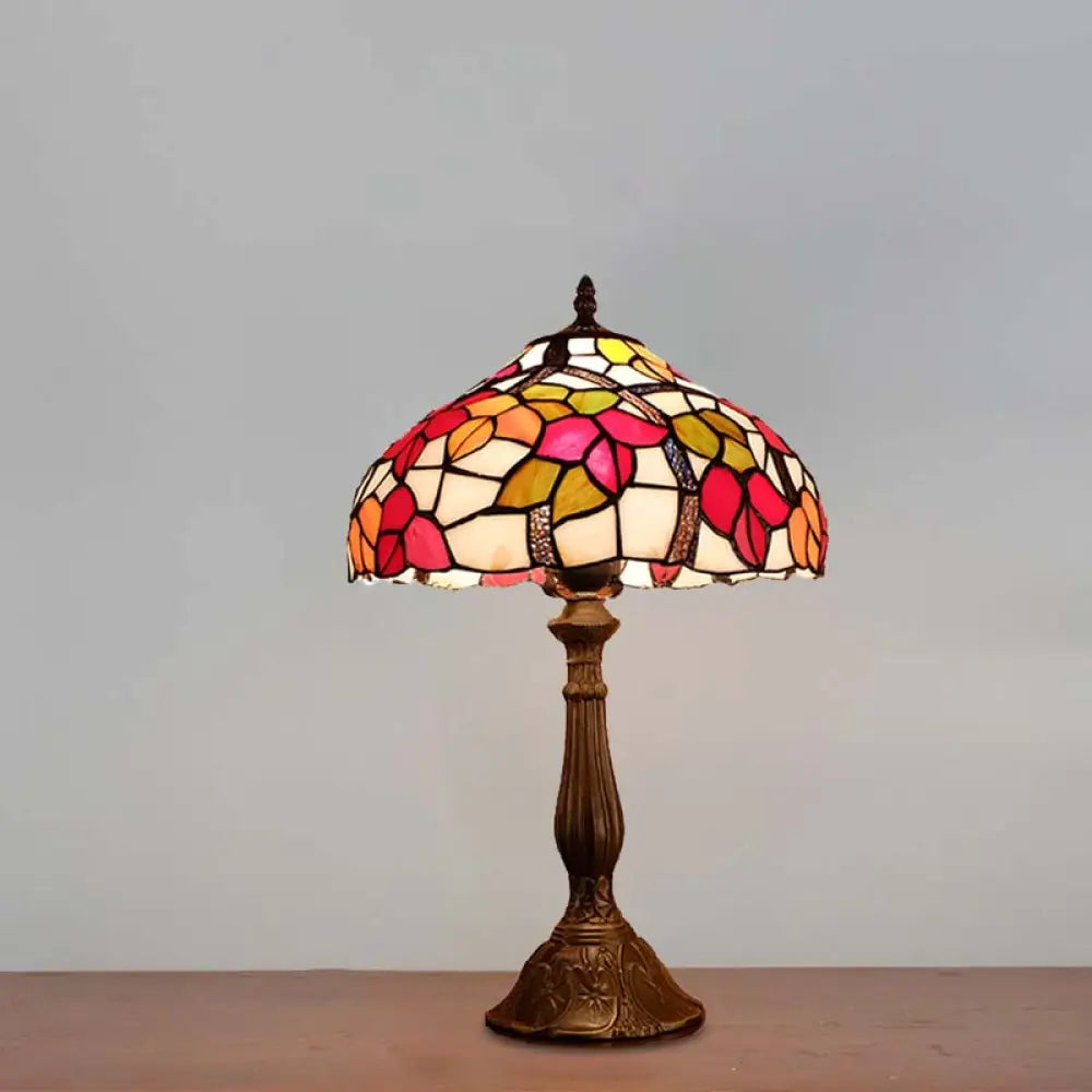 Gaia - Victorian 1 Light Night Table Lamp Bowl Hand Cut Glass Floral Patterned Nightstand In Bronze