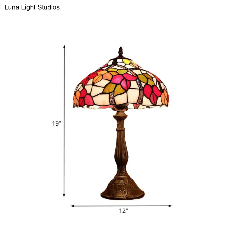 Gaia - Victorian 1 Light Night Table Lamp Bowl Hand Cut Glass Floral Patterned Nightstand In Bronze