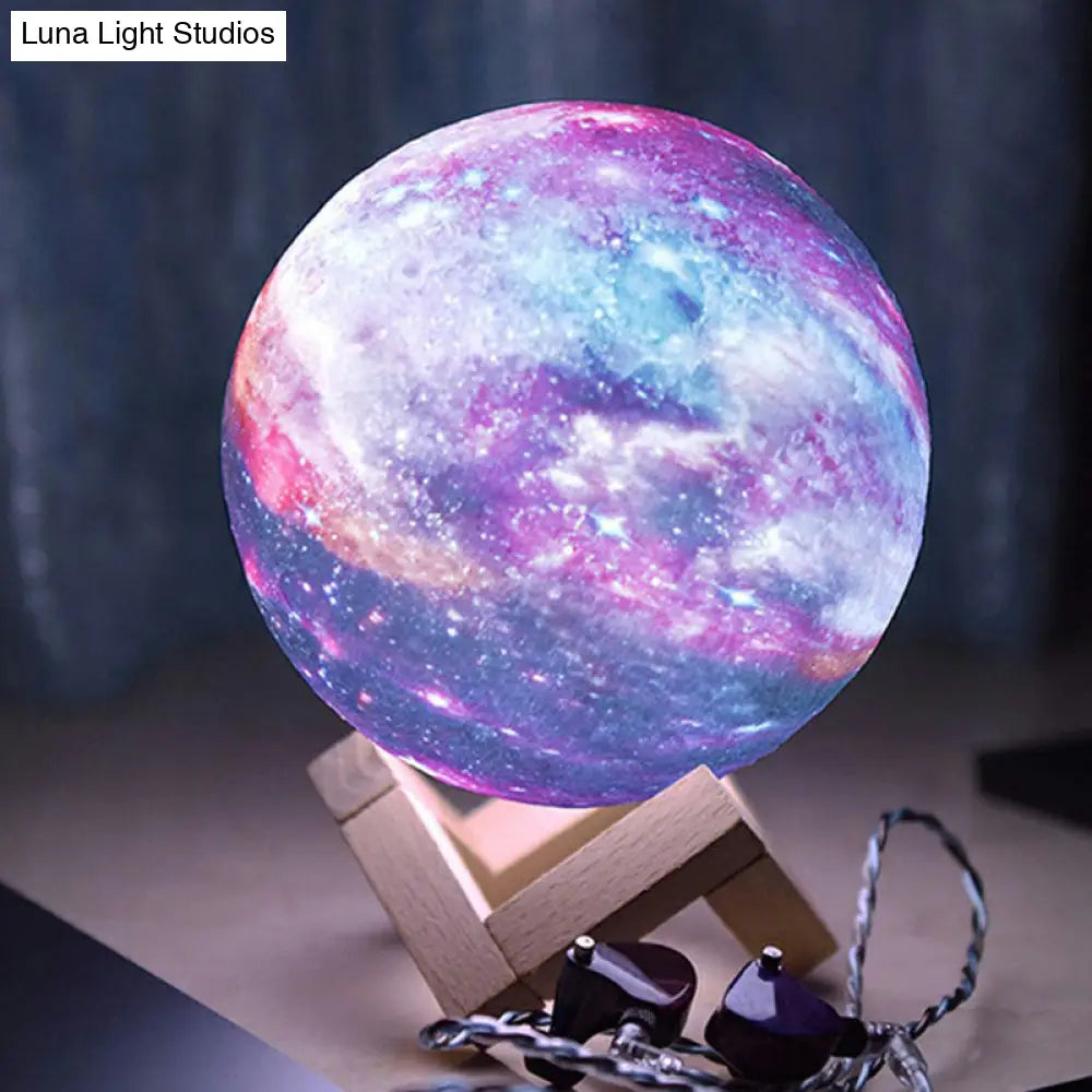 Galaxy Sphere Night Lamp: Purple Kids Led Table Light With Wooden Base