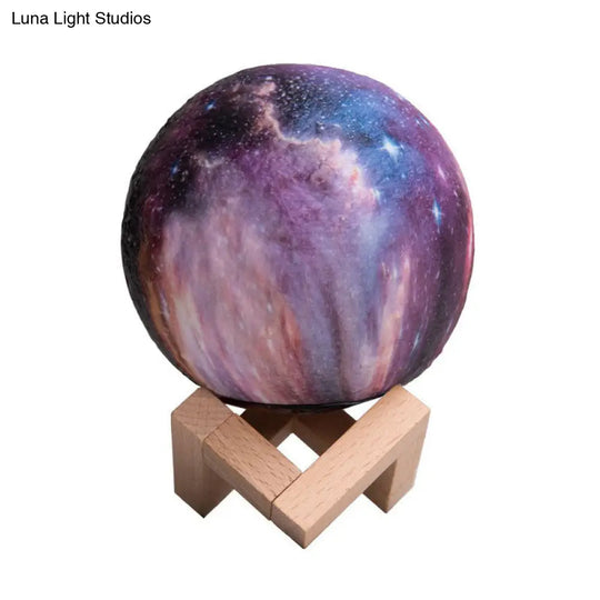 Galaxy Sphere Night Lamp: Purple Kids Led Table Light With Wooden Base