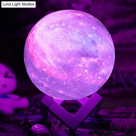 Galaxy Sphere Night Lamp: Purple Kids Led Table Light With Wooden Base