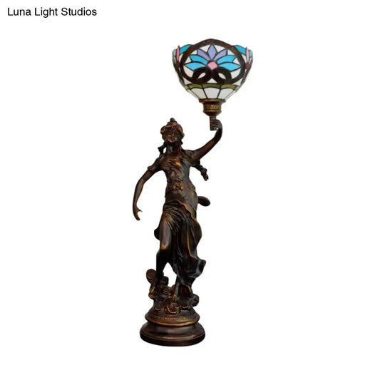 Victorian Style Bronze Women Sculpture Night Lamp - Elegant 1 Head Resin Table Light With