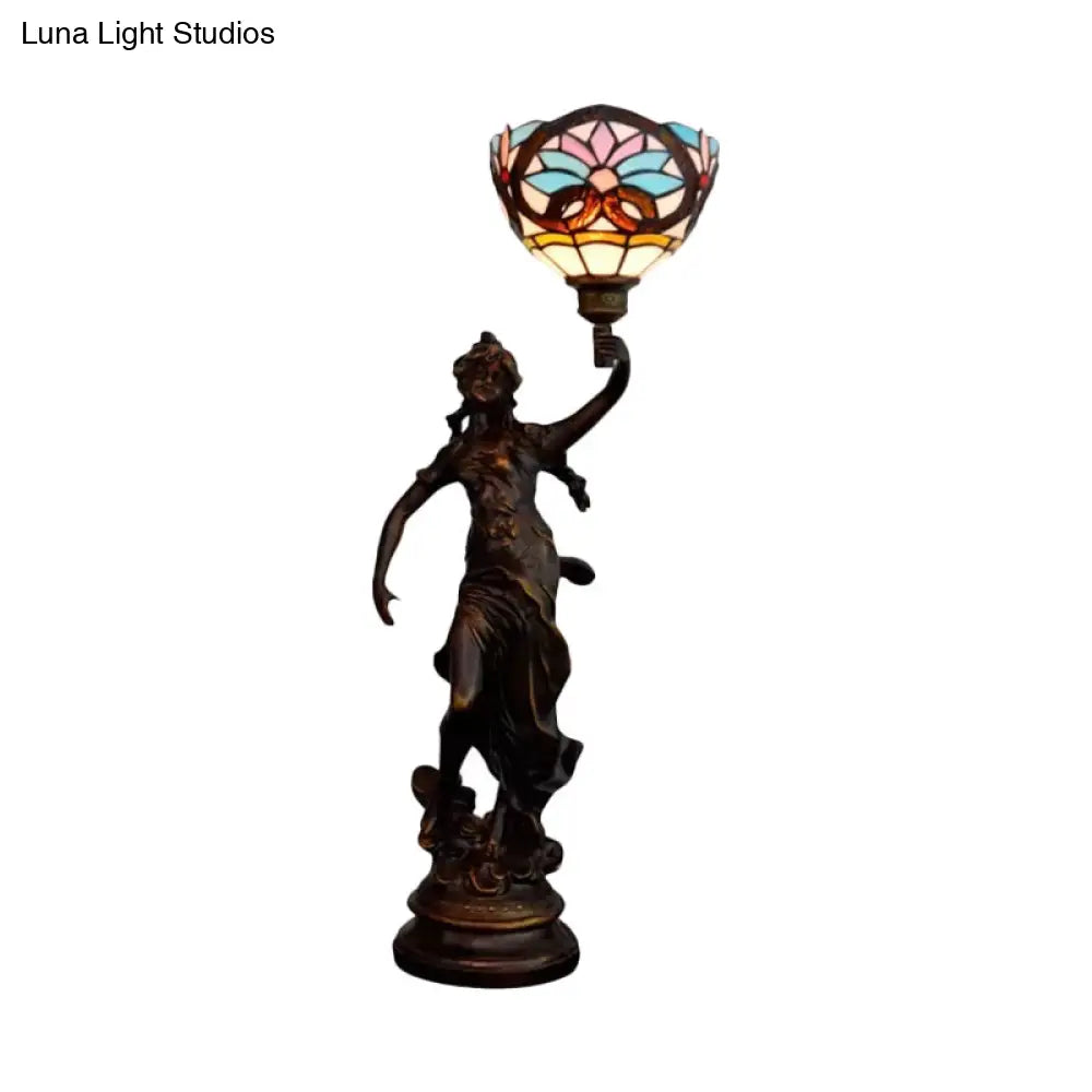 Victorian Style Bronze Women Sculpture Night Lamp - Elegant 1 Head Resin Table Light With