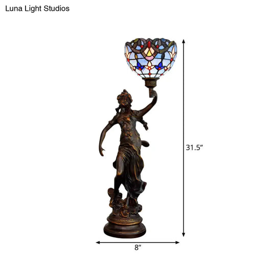 Victorian Style Bronze Women Sculpture Night Lamp - Elegant 1 Head Resin Table Light With