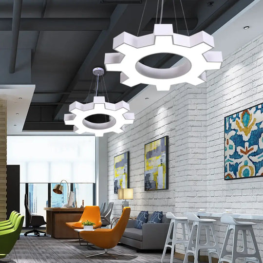 Gear Shaped Gym Pendant Lighting Metallic Modern Style Led Hanging Light Fixture White / 23.5’