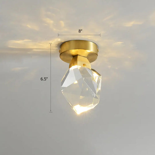 Gemstone Crystal Mini Ceiling Light In Brass Finish - Led Semi Flush Mount Fixture