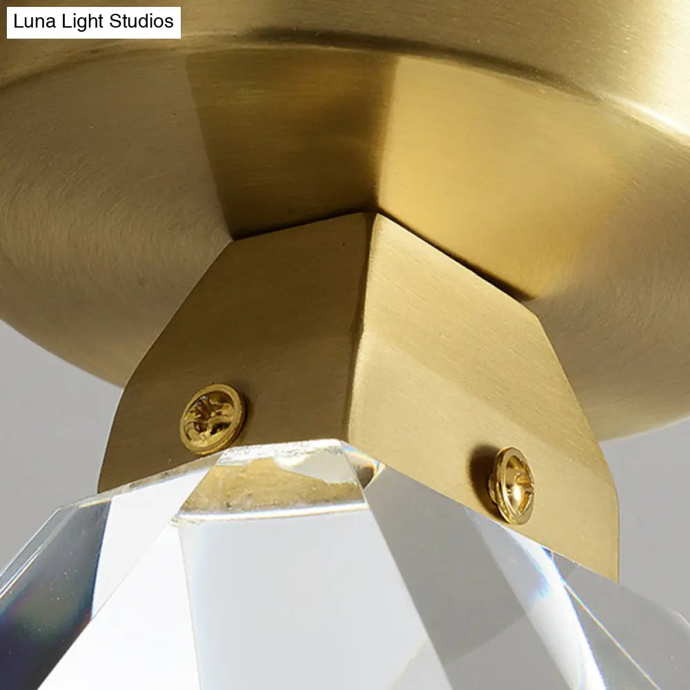Gemstone Crystal Mini Ceiling Light In Brass Finish - Led Semi Flush Mount Fixture