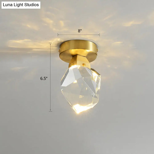 Gemstone Crystal Mini Ceiling Light In Brass Finish - Led Semi Flush Mount Fixture