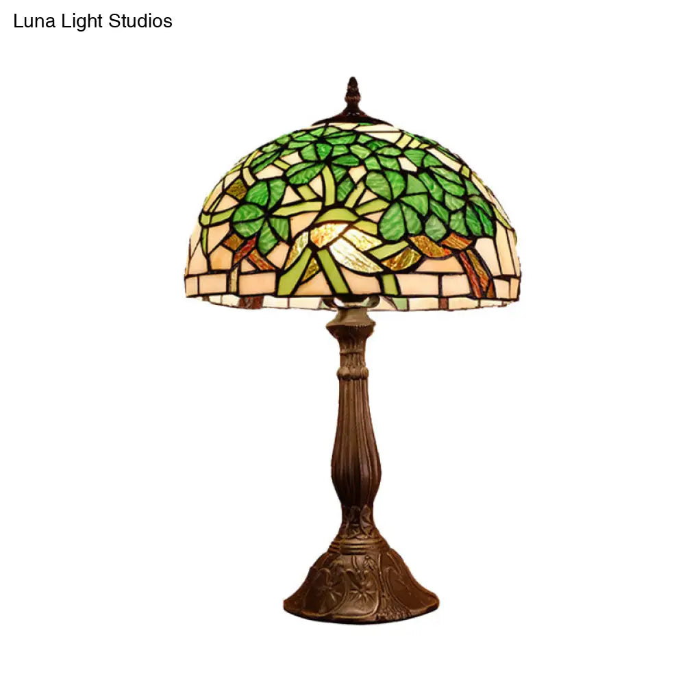 Baroque Blossom Stained Art Glass Nightstand Light With Domed Design - 1 Bulb Red/Beige/Green