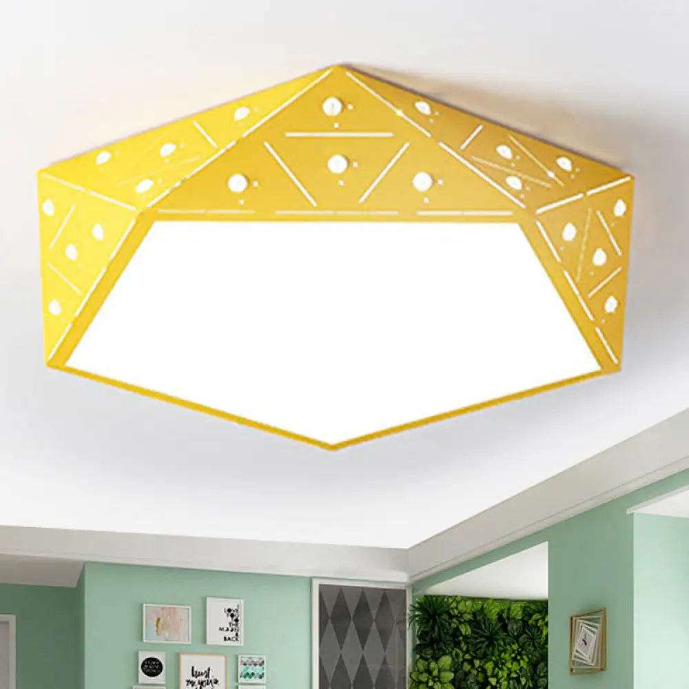 Geometric Acrylic Led Ceiling Light (16’/19.5’ Wide) - Macaron Collection Pink/Blue/Yellow