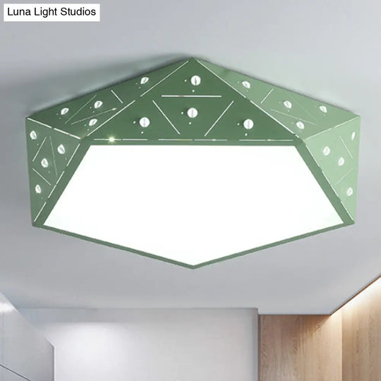 Geometric Acrylic Led Ceiling Light (16’/19.5’ Wide) - Macaron Collection Pink/Blue/Yellow Options