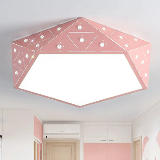 Geometric Acrylic Led Ceiling Light (16’/19.5’ Wide) - Macaron Collection Pink/Blue/Yellow