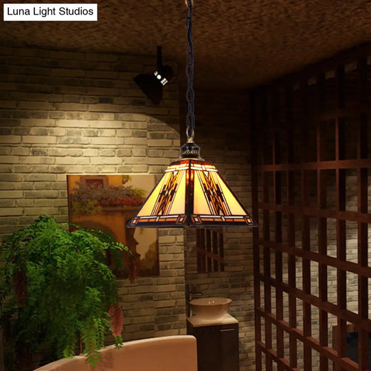 Mission Style Geometric Stained Glass Pendant Light