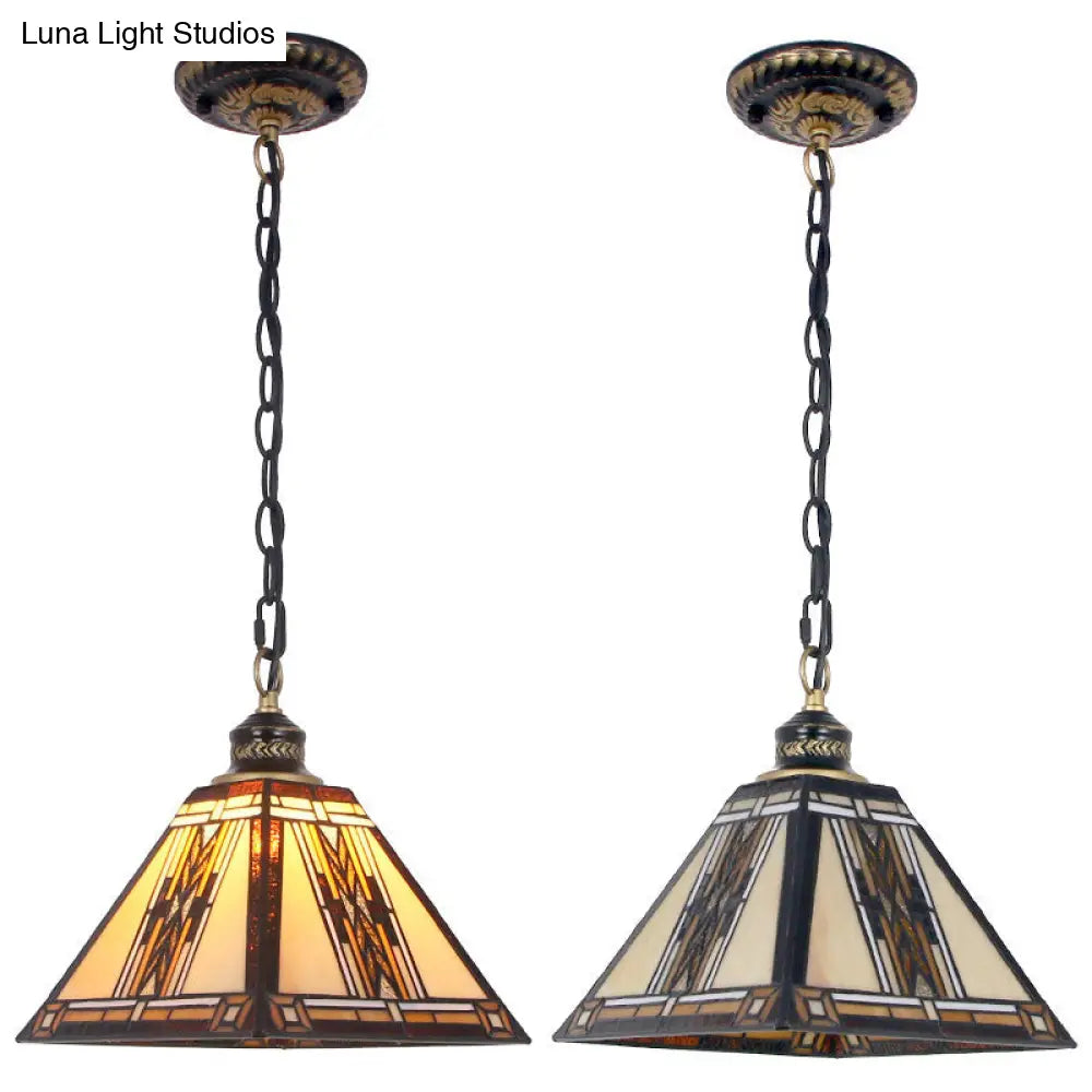 Geometric Art Glass Pendant Light - Mission Style With Stained Finish