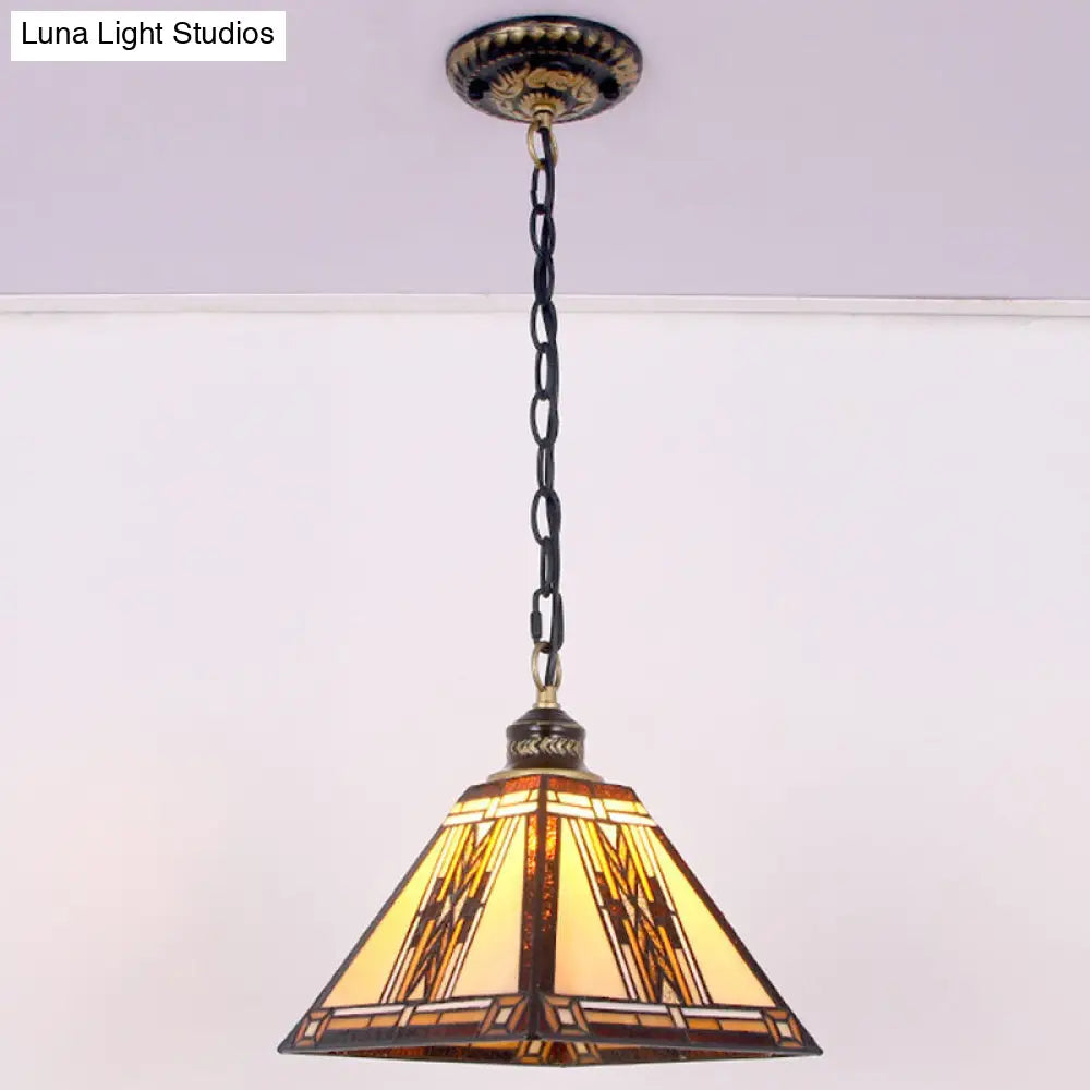 Mission Style Geometric Stained Glass Pendant Light