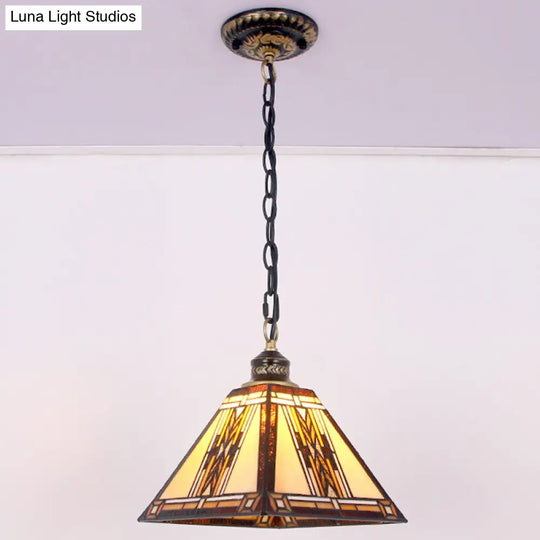 Mission Style Geometric Stained Glass Pendant Light