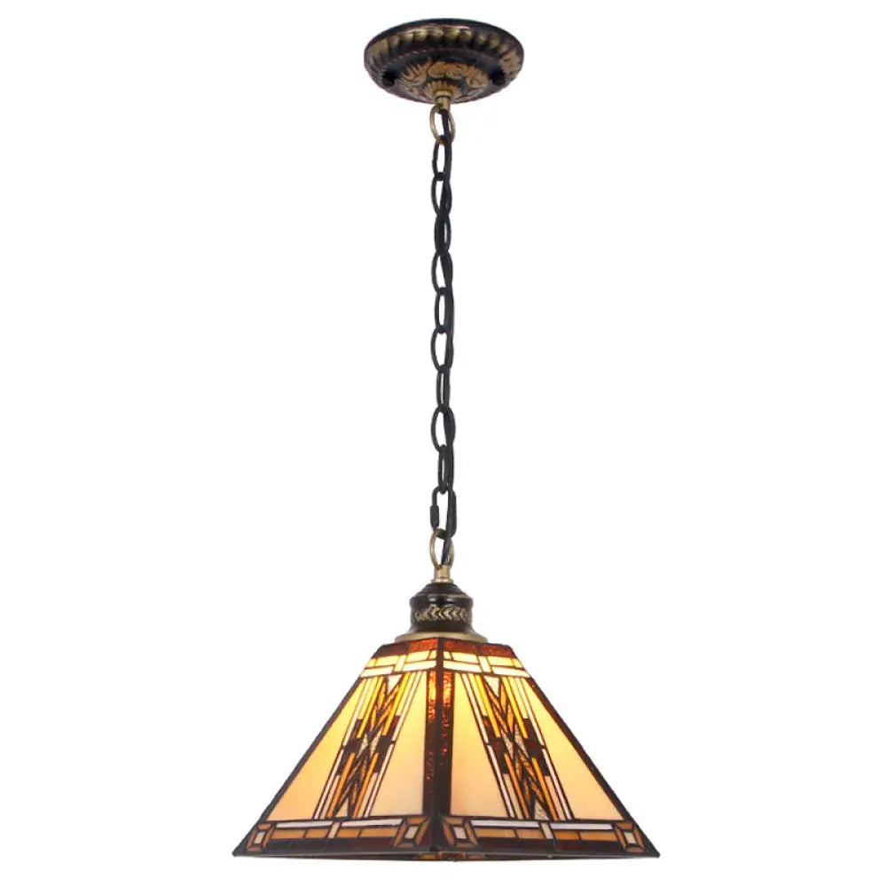 Geometric Art Glass Pendant Light - Mission Style With Stained Finish Yellow