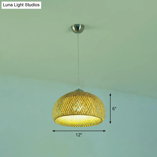 Geometric Beige Pendant Light With Asian Design - Bamboo Suspension Fixture