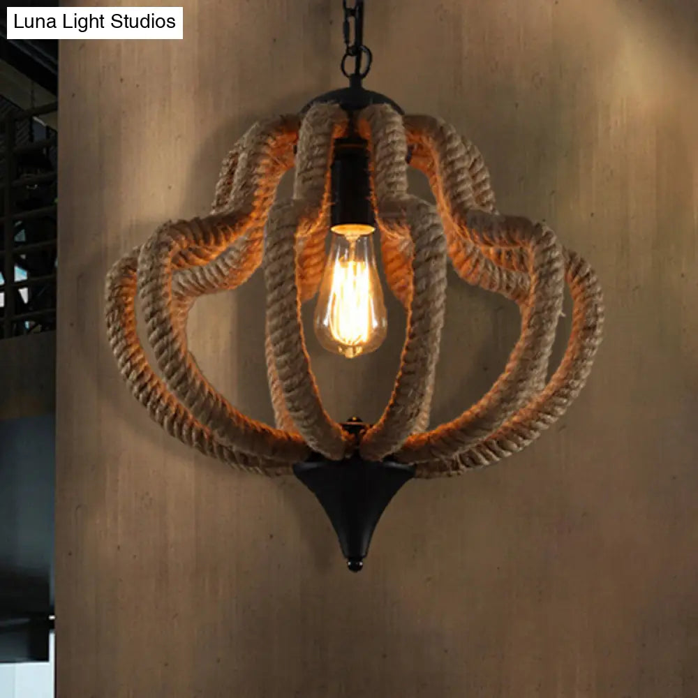 Geometric Shade Pendant Light With Rope Detailing For Industrial Dining Room - Beige