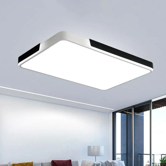 Geometric Black And White Led Flush Ceiling Light For Living Room Black - White / Rectangle