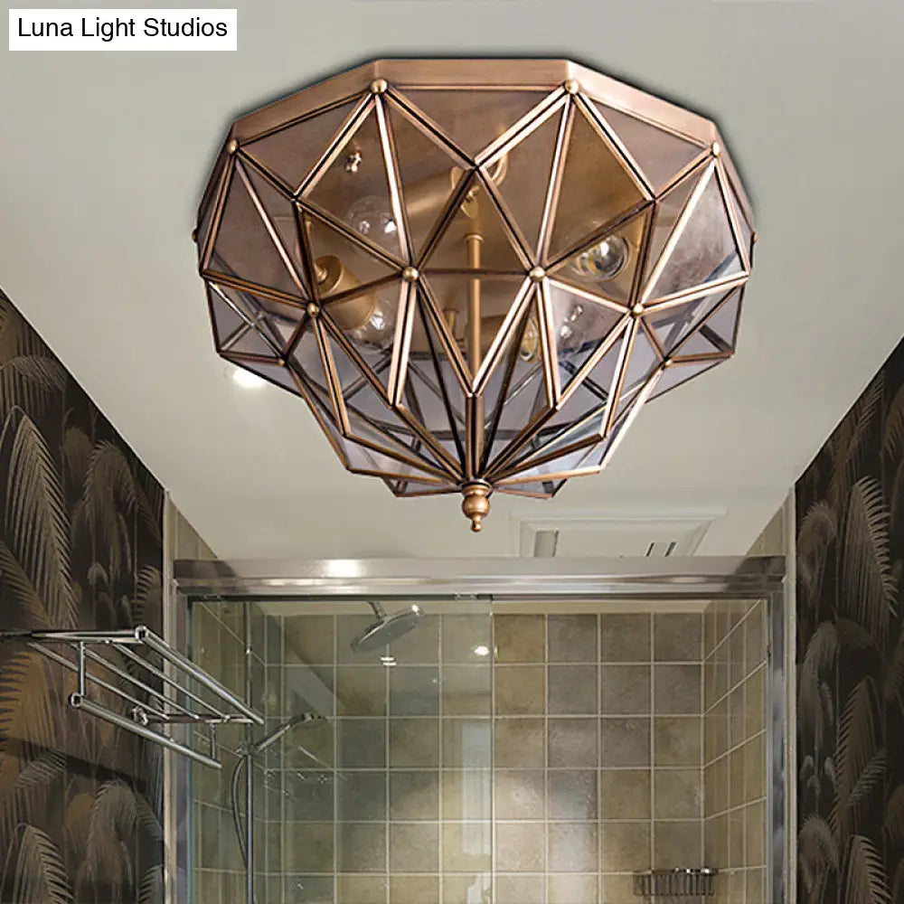 Geometric Black/Brass Glass Ceiling Light Fixture With 4 Bulbs For Bathroom