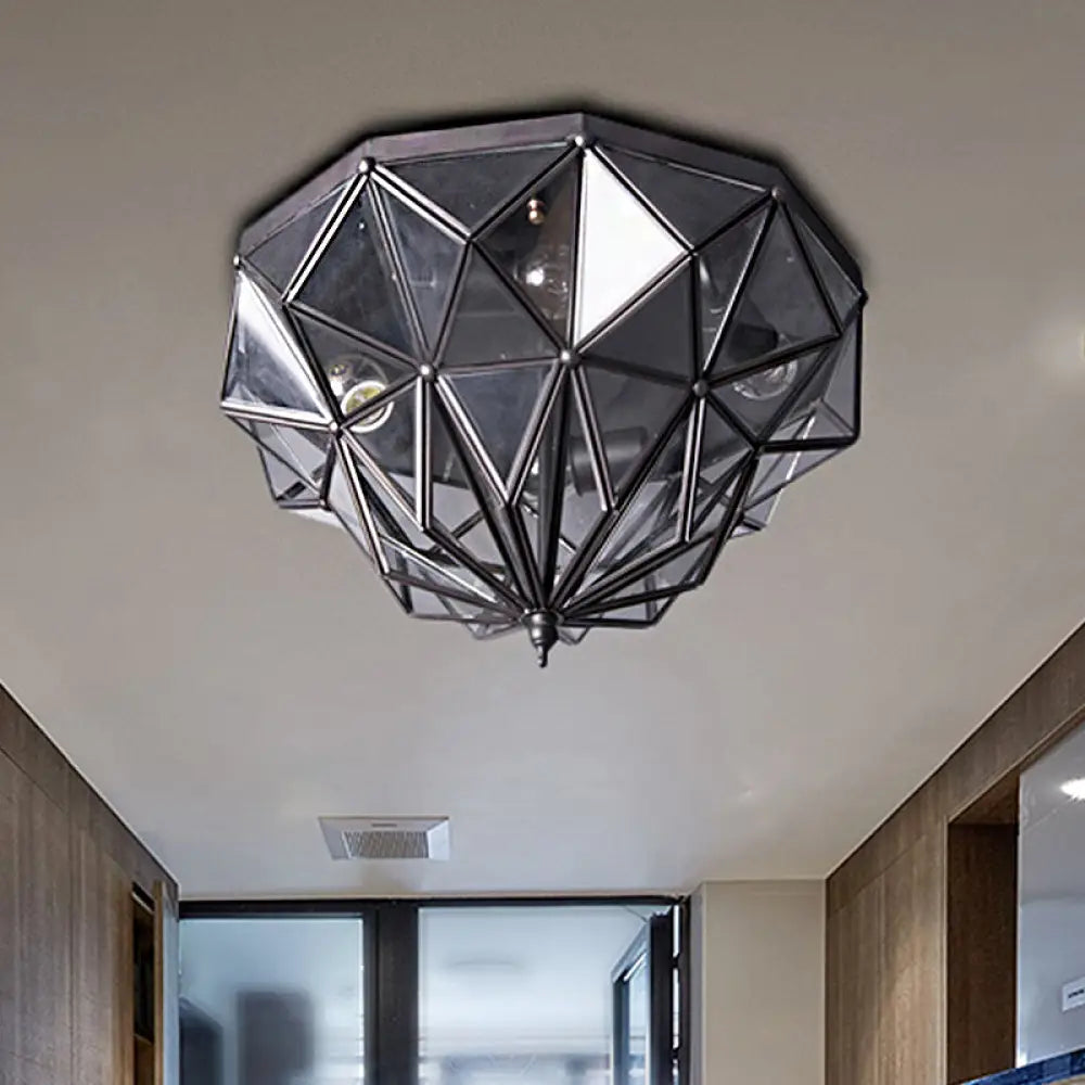 Geometric Black/Brass Glass Ceiling Light Fixture With 4 Bulbs For Bathroom Black