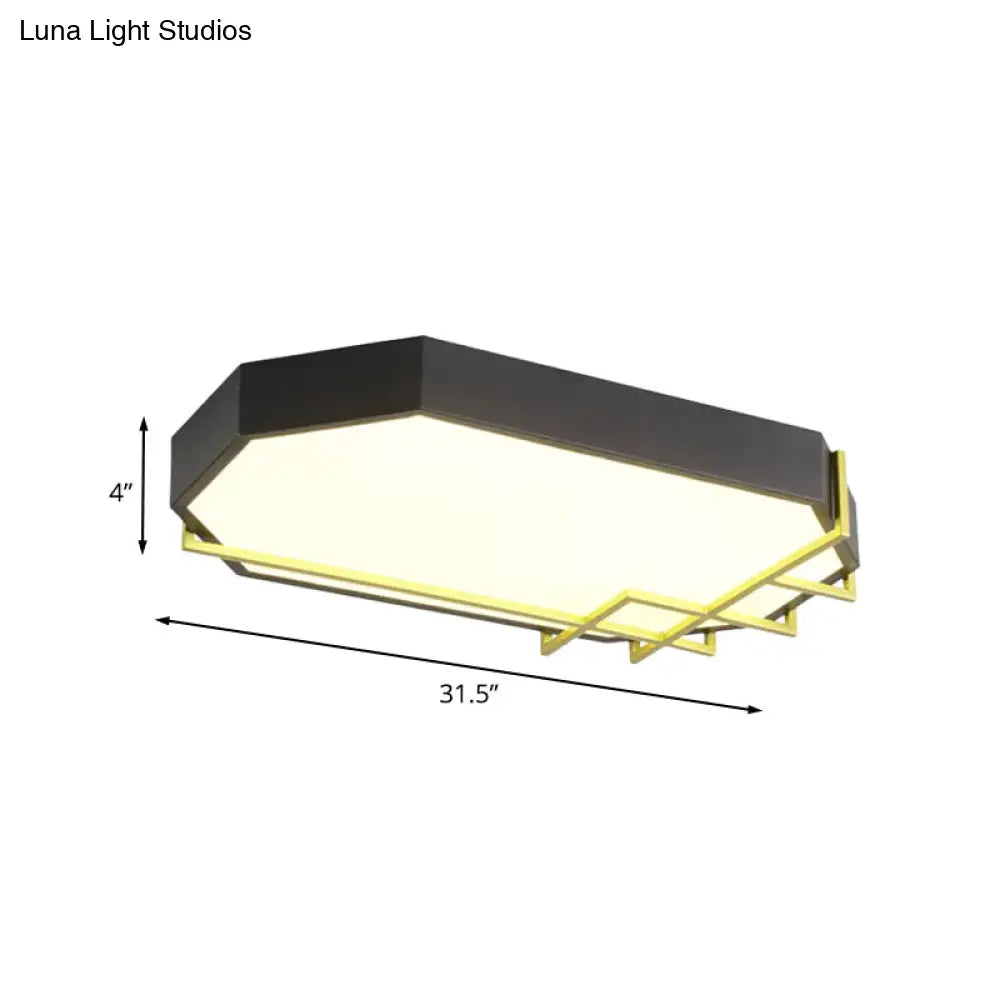 Geometric Black - Gold Ceiling Light: Modern Led Metal Flushmount Lamp (23.5’/31.5’ Long)