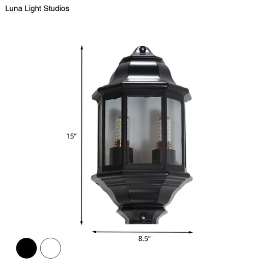 Geometric Black/White Outdoor Corner Wall Sconce With Clear Glass Mountable Light Fixture For Lodges