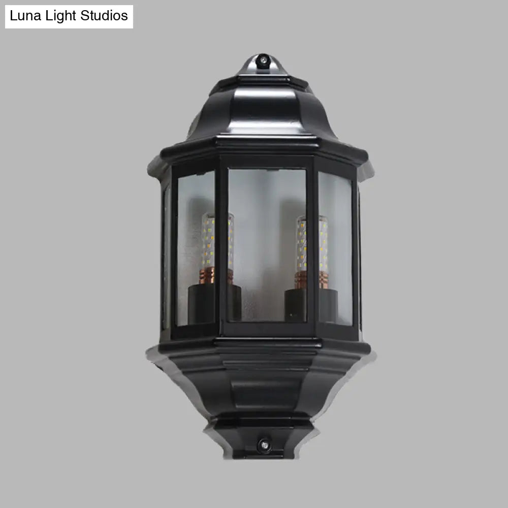 Geometric Black/White Outdoor Corner Wall Sconce With Clear Glass Mountable Light Fixture For Lodges