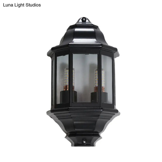 Geometric Black/White Outdoor Corner Wall Sconce With Clear Glass Mountable Light Fixture For Lodges