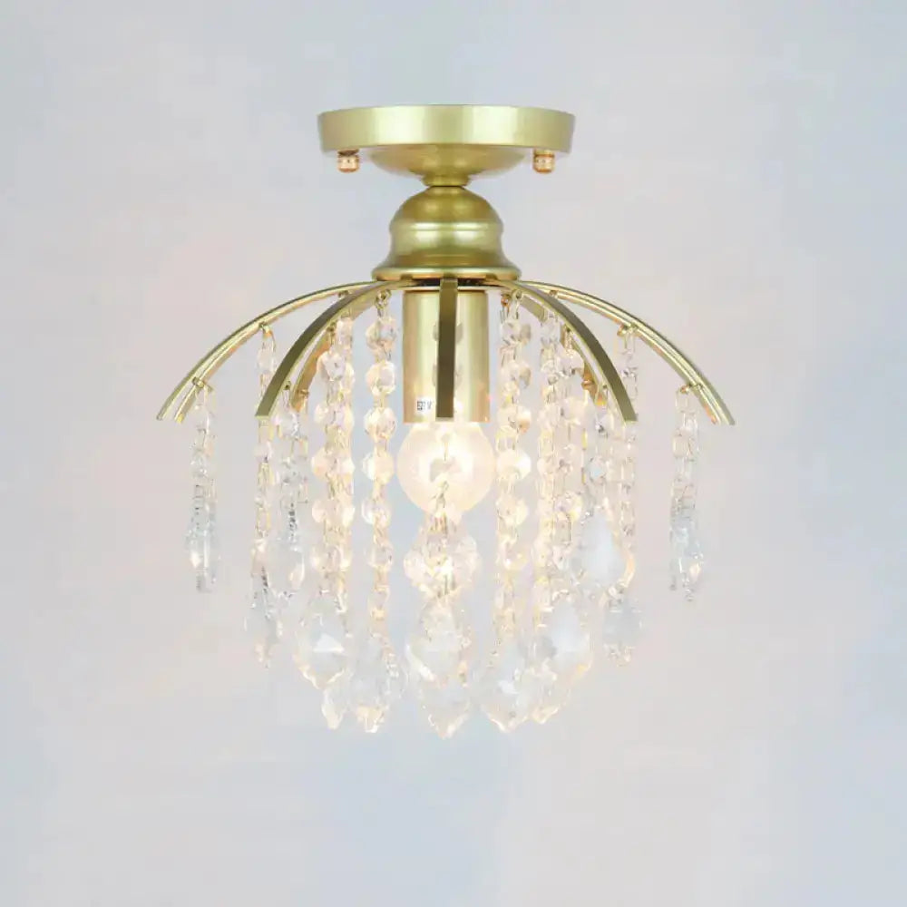 Geometric Brass Semi Flush Crystal Ceiling Mount - Traditional 1-Light Fixture For Hallways / A