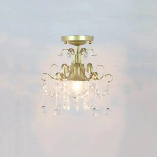 Geometric Brass Semi Flush Crystal Ceiling Mount - Traditional 1-Light Fixture For Hallways / B