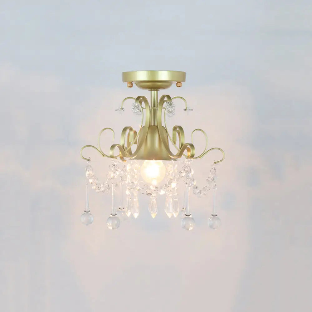Geometric Brass Semi Flush Crystal Ceiling Mount - Traditional 1 - Light Fixture For Hallways / B
