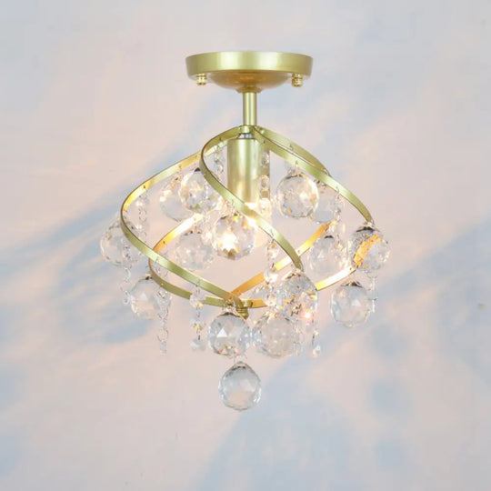 Geometric Brass Semi Flush Crystal Ceiling Mount - Traditional 1 - Light Fixture For Hallways / C