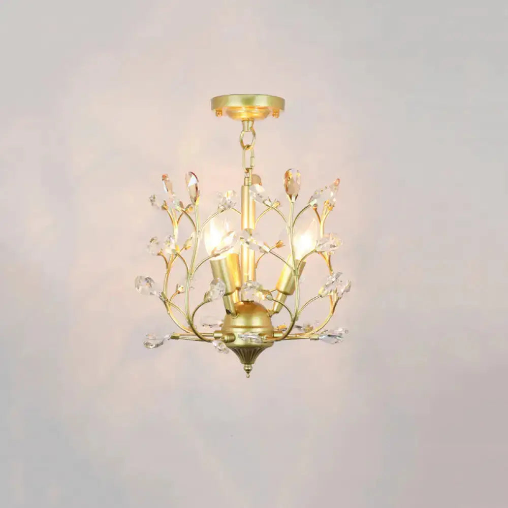 Geometric Brass Semi Flush Crystal Ceiling Mount - Traditional 1-Light Fixture For Hallways / F