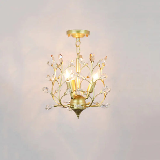 Geometric Brass Semi Flush Crystal Ceiling Mount - Traditional 1 - Light Fixture For Hallways / F
