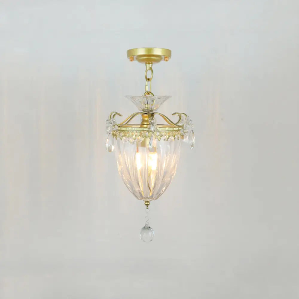 Geometric Brass Semi Flush Crystal Ceiling Mount - Traditional 1 - Light Fixture For Hallways / G