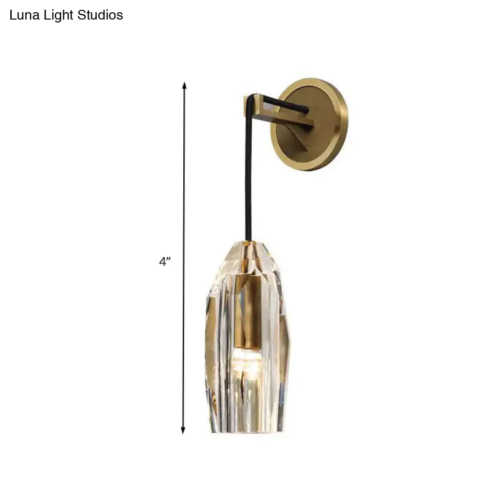 Geometric Brass Wall Lamp With Clear K9 Crystal - Modern 1-Head Led Fixture For Living Room