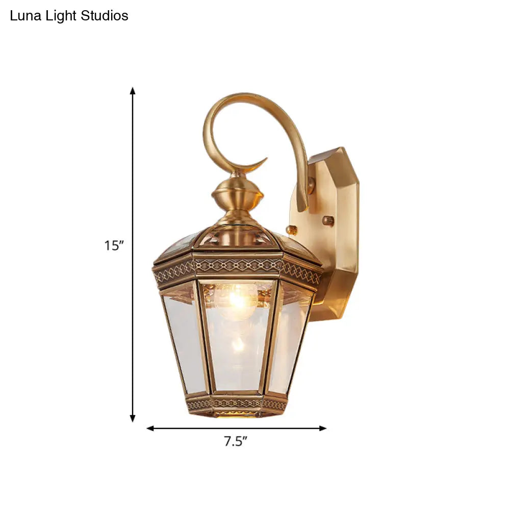 Geometric Brass Wall Light For Balcony - Traditional Design With Single Bulb 6/7.5 Wide