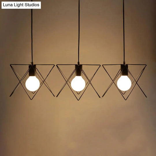 Geometric Cage Iron Suspension Light Antique Black - Set Of 3 Bulbs Multi Ceiling Lamp For Living