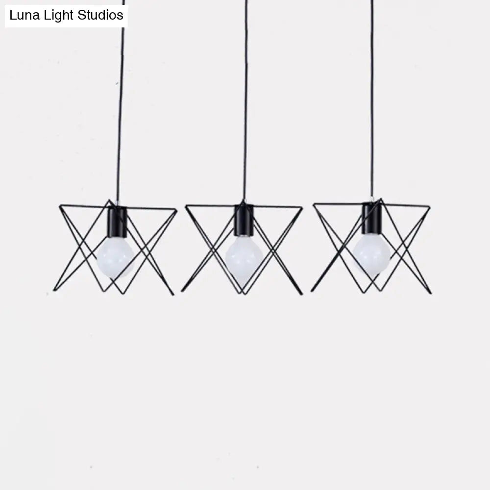 Geometric Cage Iron Suspension Light Antique Black - Set Of 3 Bulbs Multi Ceiling Lamp For Living