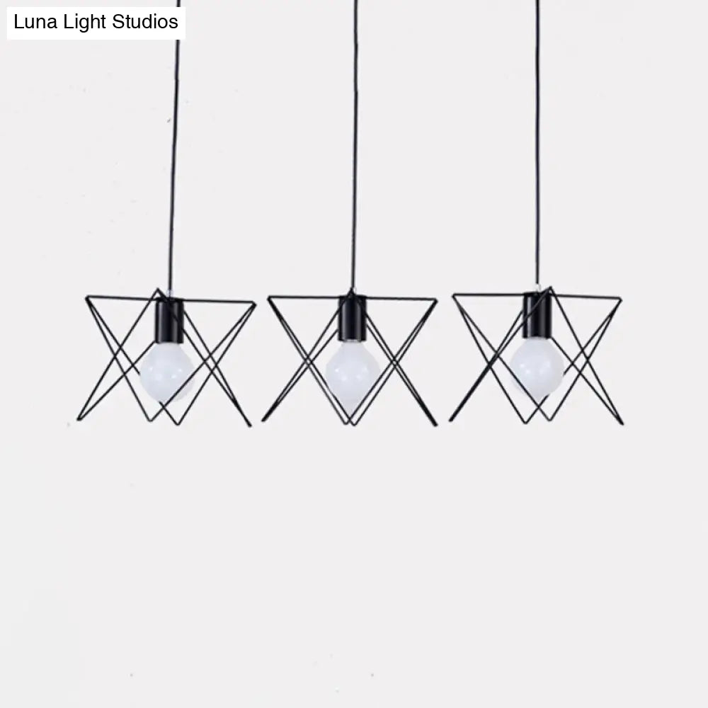 Geometrical Cage Iron Suspension Light With 3 Bulbs - Antique Black Perfect For Living Room Ceiling