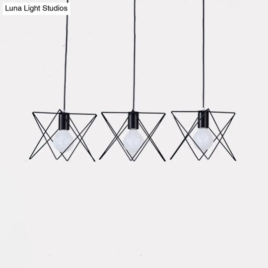 Geometrical Cage Iron Suspension Light With 3 Bulbs - Antique Black Perfect For Living Room Ceiling