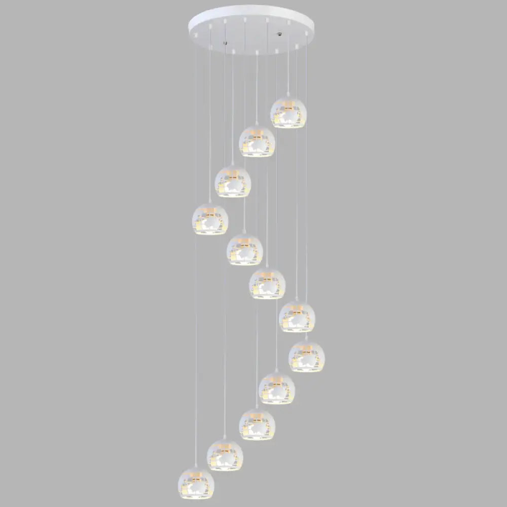 Geometric Cage Staircase Multi Ceiling Light - Metallic Suspension Fixture 12 / White A