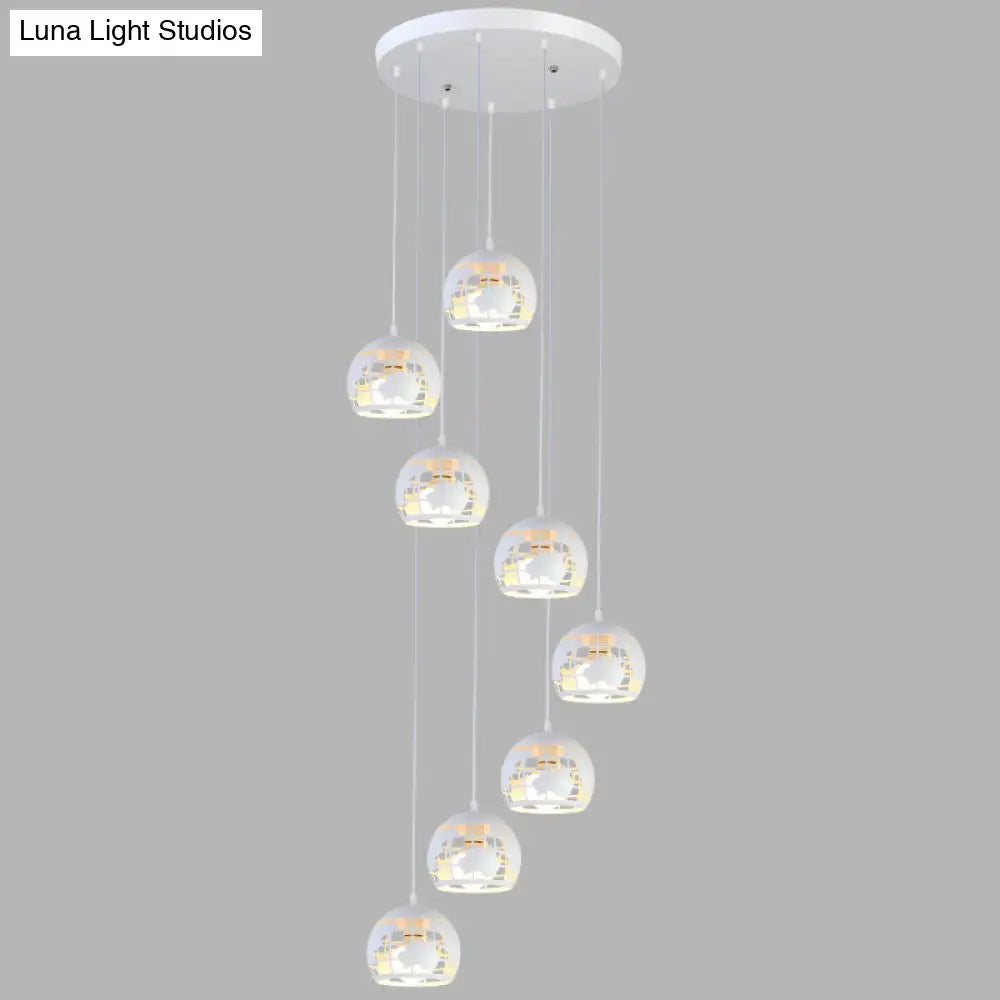 Metallic Geometric Cage Ceiling Light Fixture For Staircase Suspension 8 / White A