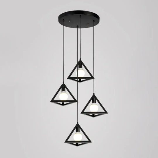 Geometric Cage Staircase Multi Ceiling Light - Metallic Suspension Fixture 4 / Black B