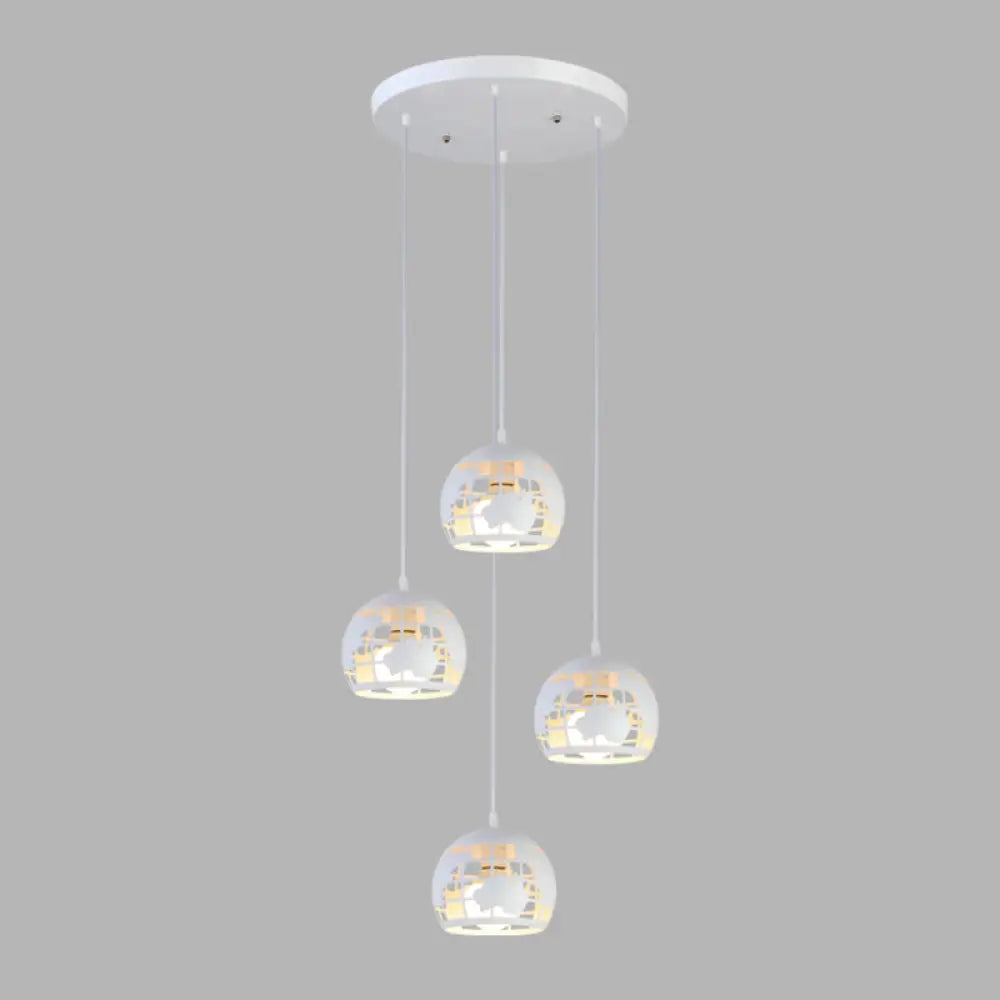 Geometric Cage Staircase Multi Ceiling Light - Metallic Suspension Fixture 4 / White A