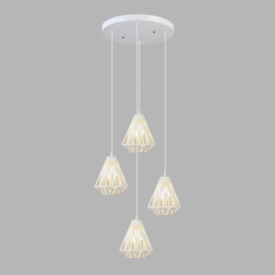 Geometric Cage Staircase Multi Ceiling Light - Metallic Suspension Fixture 4 / White B