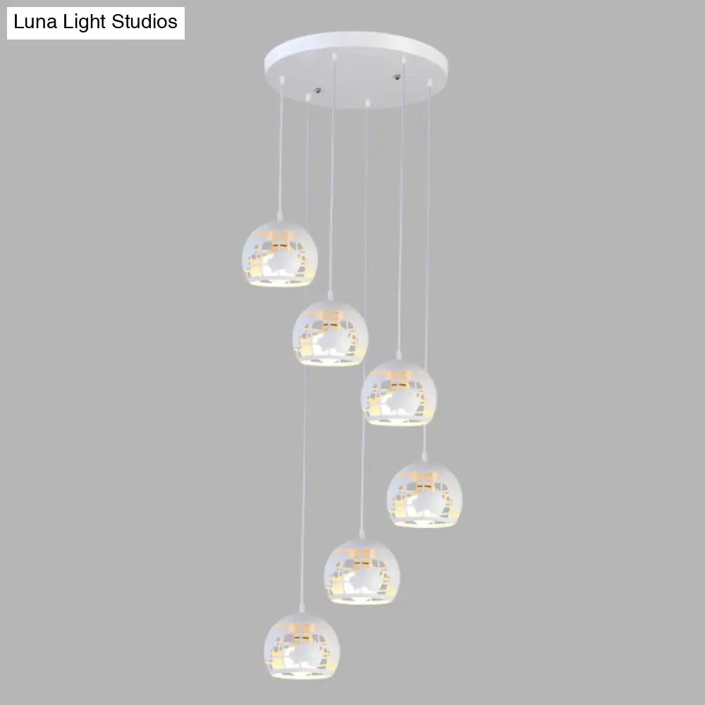 Metallic Geometric Cage Ceiling Light Fixture For Staircase Suspension 6 / White A