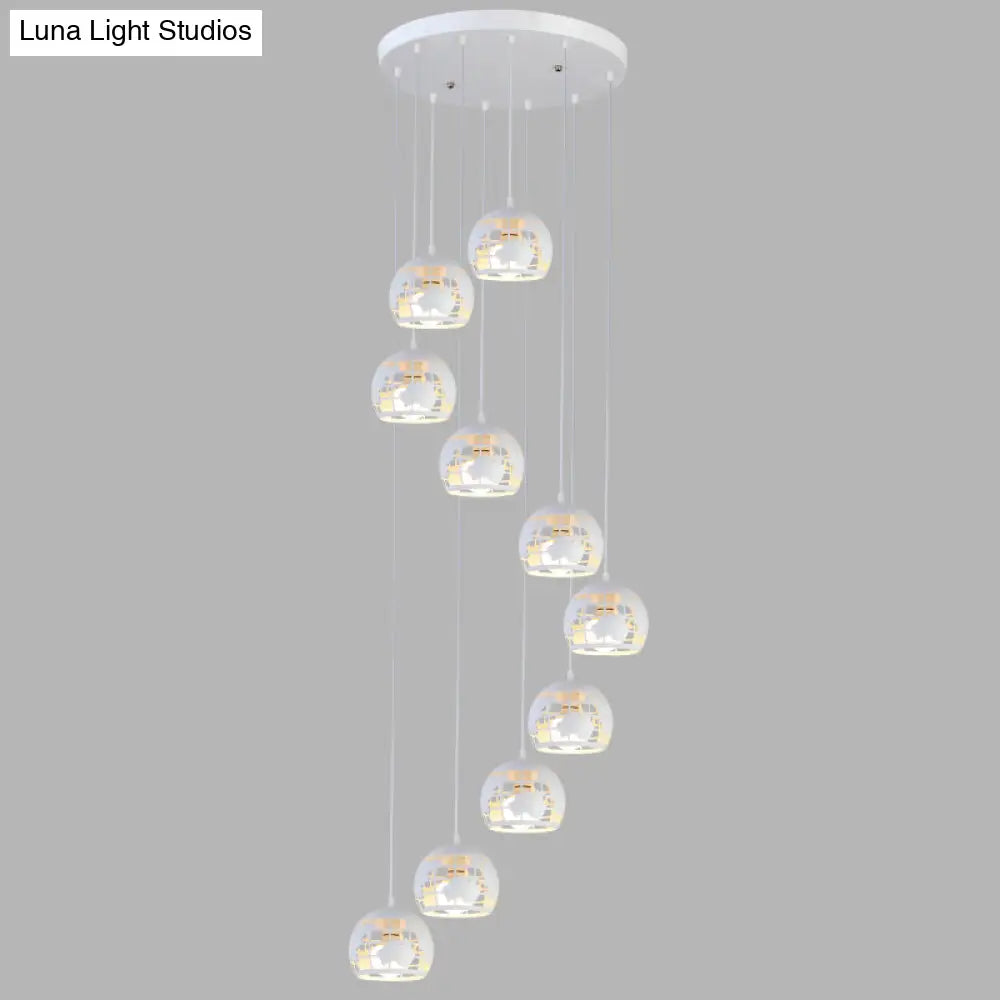 Geometric Cage Staircase Multi Ceiling Light - Metallic Suspension Fixture